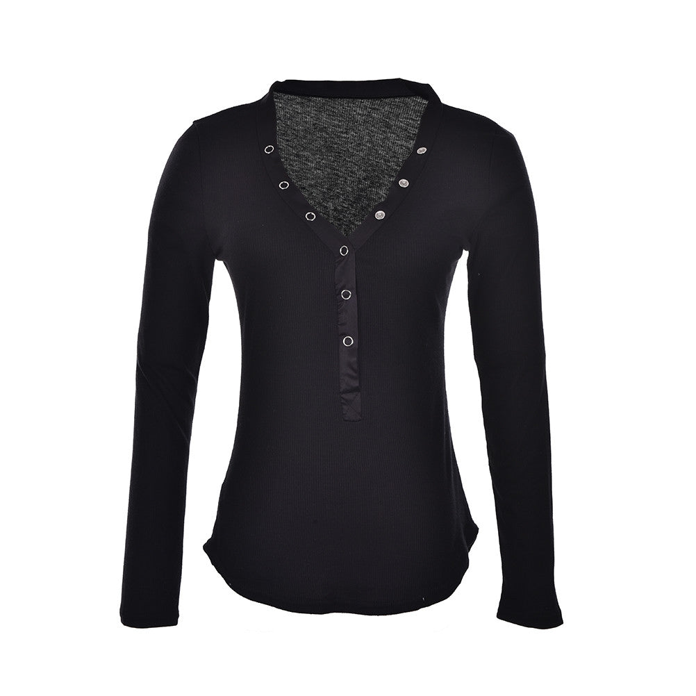 Women Long Sleeve Thin Casual Top shirts V Neck Blouse Tops J4U66