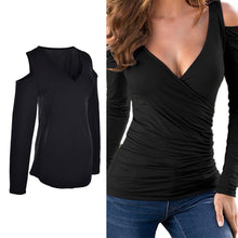 Women Sexy Bodycon Off Shoulder Casual Tops Long Sleeve Sexy V Neck Tee Shirts Blusas Femininas Plus Size J4U66
