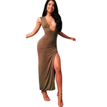 Fashion Women Sexy Lace Bandage High Waist Sleeveless Stripe Party V Neck Open Fork Dress Plus Size S M L XL J4U66