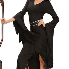 3 pieces sets women witch halloween costume ruched flare sleeve side split sexy gothic dress black role play uniform J4U66