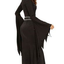 3 pieces sets women witch halloween costume ruched flare sleeve side split sexy gothic dress black role play uniform J4U66