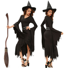 3 pieces sets women witch halloween costume ruched flare sleeve side split sexy gothic dress black role play uniform J4U66