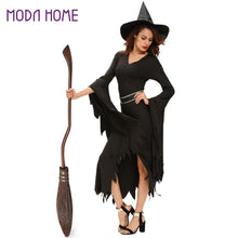 3 pieces sets women witch halloween costume ruched flare sleeve side split sexy gothic dress black role play uniform J4U66