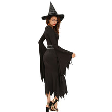 3 pieces sets women witch halloween costume ruched flare sleeve side split sexy gothic dress black role play uniform J4U66