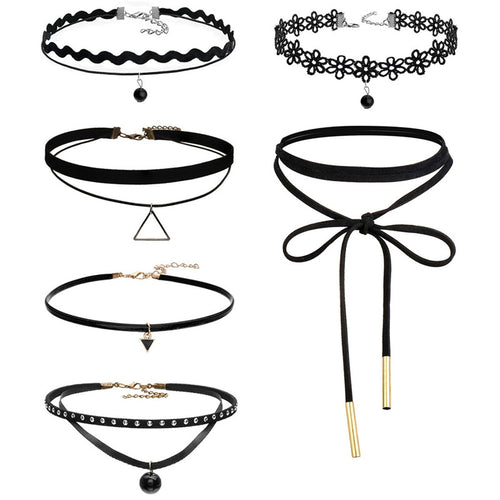 6 pcs vintage Retro Black Velvet Lace Triangle Choker Necklace Women Gothic Chocker Collares J4U66