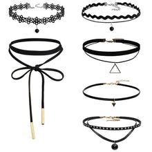 6 pcs vintage Retro Black Velvet Lace Triangle Choker Necklace Women Gothic Chocker Collares J4U66