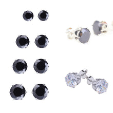 8Pair Stainless Steel Mens Womens Stud Earrings Black Round Cubic Zirconia Inlaid J4U66
