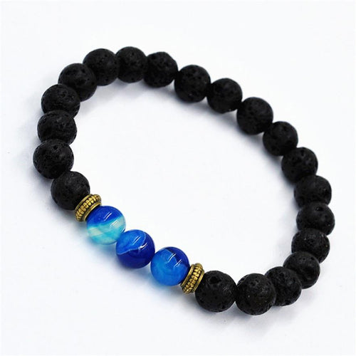 Fashion Agate Bracelet Lion Elastic Beaded Lava Bracelet Tibet Charm Bracelets for Men Women Unisex J4U66