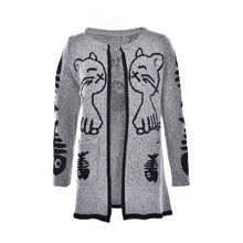 Cartoon Cat and Fish Bones Printing Cardigan Women Long Sleeve Knitted Sweater Cardigans J4U66