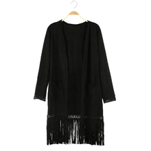faux suede coat open front pockets tassel trench coat for women long sleeve coat outerwear J4U66