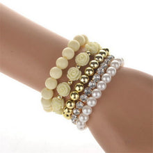 Candy Color imitation pearl Rose Flower Multilayer Beads Stretch Charm Bracelet & Bangle For Women J4U66