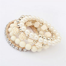 Candy Color imitation pearl Rose Flower Multilayer Beads Stretch Charm Bracelet & Bangle For Women J4U66