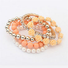 Candy Color imitation pearl Rose Flower Multilayer Beads Stretch Charm Bracelet & Bangle For Women J4U66