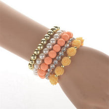 Candy Color imitation pearl Rose Flower Multilayer Beads Stretch Charm Bracelet & Bangle For Women J4U66