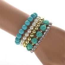 Candy Color imitation pearl Rose Flower Multilayer Beads Stretch Charm Bracelet & Bangle For Women J4U66