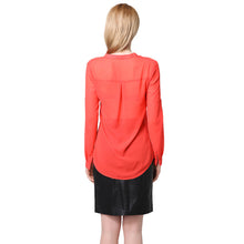 chiffon t-shirts women t-shirts v neck rolled sleeve ruched back asymmetric hem sheer women tops blusas red J4U66