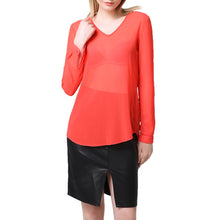 chiffon t-shirts women t-shirts v neck rolled sleeve ruched back asymmetric hem sheer women tops blusas red J4U66