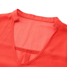 chiffon t-shirts women t-shirts v neck rolled sleeve ruched back asymmetric hem sheer women tops blusas red J4U66