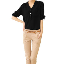 chiffon women blouses tropical buttons v neck long sleeve loose elegant-shirts women tops blusas J4U66