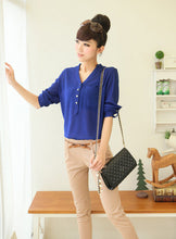 chiffon women blouses tropical buttons v neck long sleeve loose elegant-shirts women tops blusas J4U66