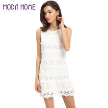 chiffon women dress floral crochet sleeveless office elegant dress o neck sweet mini dress white vestido J4U66