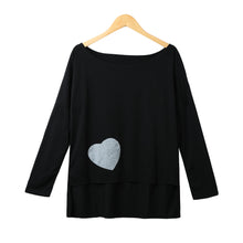 cotton women t-shirts heart pattern print long sleeve tops camisetas mujer high low hem loose tee shirt femme J4U66
