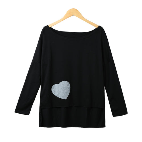 cotton women t-shirts heart pattern print long sleeve tops camisetas mujer high low hem loose tee shirt femme J4U66