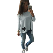 cotton women t-shirts heart pattern print long sleeve tops camisetas mujer high low hem loose tee shirt femme J4U66