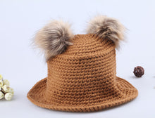 cute sweet hat twin bobbles knitted warm cap beige hats for hats J4U66