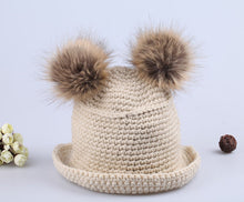 cute sweet hat twin bobbles knitted warm cap beige hats for hats J4U66