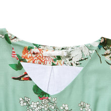 floral print women midi dress v neck three quarter sleeve belted dress slim elegant ol a line dress green J4U66