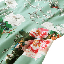 floral print women midi dress v neck three quarter sleeve belted dress slim elegant ol a line dress green J4U66