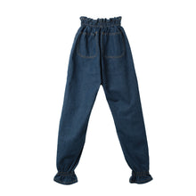 hight waist women jeans elastic waist cuff harem jeans buttons ankle length slim casual all match pants dark blue J4U66