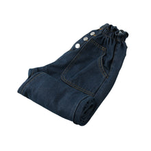 hight waist women jeans elastic waist cuff harem jeans buttons ankle length slim casual all match pants dark blue J4U66