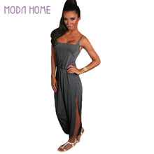 jumpsuit women rompers spaghetti strap drawstring waist side split solid playsuit overalls light grey grey J4U66