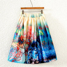 lady skirts womens retro midi skirt floral print vintage skirt high waist a line zipper lined elegant skirt blue J4U66