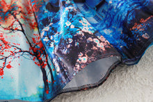 lady skirts womens retro midi skirt floral print vintage skirt high waist a line zipper lined elegant skirt blue J4U66