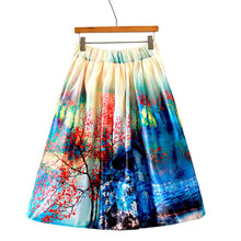 lady skirts womens retro midi skirt floral print vintage skirt high waist a line zipper lined elegant skirt blue J4U66