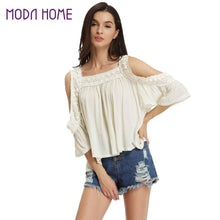 loose women blouse cold shoulder lace splice ruffle sleeve ruched casual tee shirt women tops blusas beige J4U66