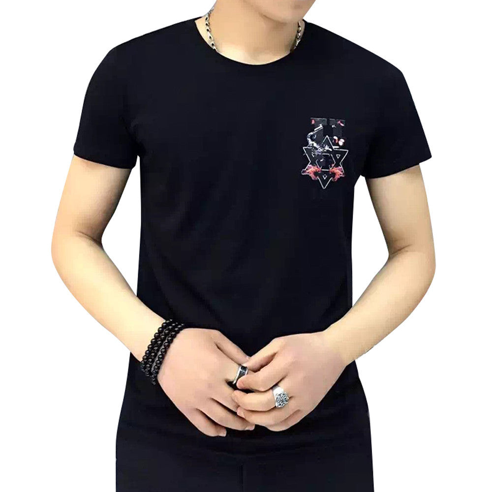 Fashion Men Casual luxury clothes arder comfort T-shirts Short Sleeve Tax stamp round collar Tops Blouse homme Black White J4U66