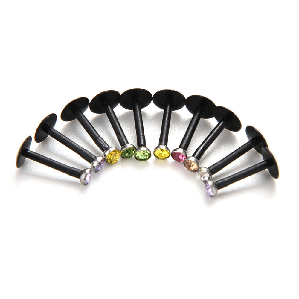 Punk Bar Acrylic Crystal Stud Monroe Bar Labret Lip Ring anel Stud Piercing Body Jewelry 10PCS/Bag  J4U66