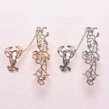 Rhinestone Chain Link Ring Vogue Rose Flower Double Finger Rings For Women Lady Girl Jewelry Gifts  J4U66