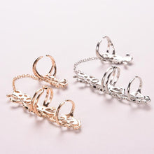 Rhinestone Chain Link Ring Vogue Rose Flower Double Finger Rings For Women Lady Girl Jewelry Gifts  J4U66