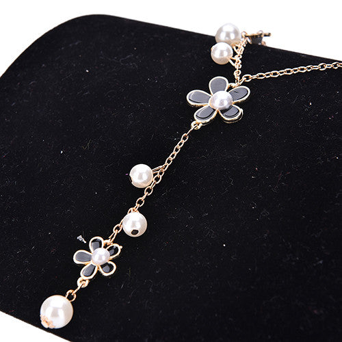 Simple Trendy Romantic style Plastic Imitation Pearl Flower Women Jewelry Tassels Long necklaces J4U66