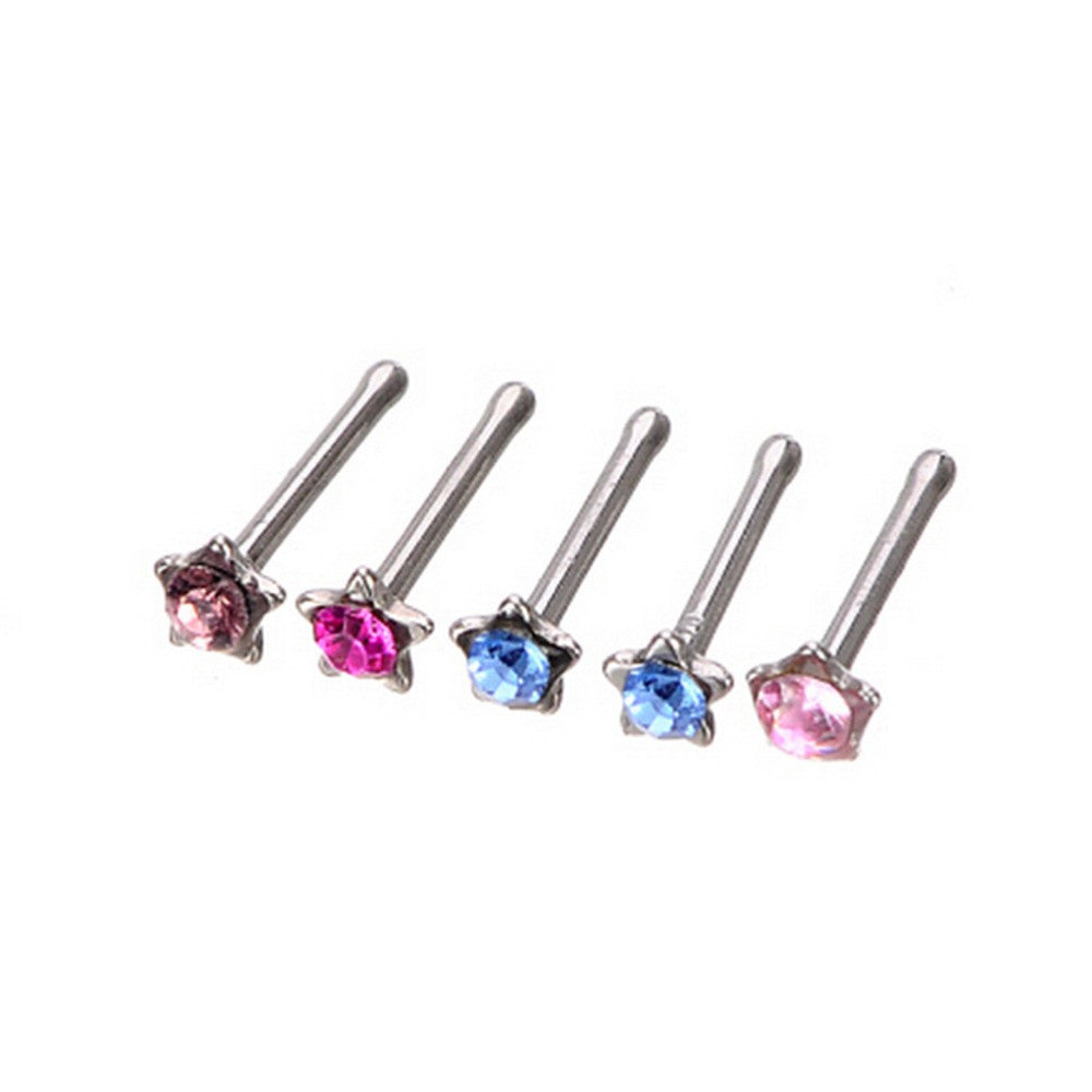 Stainless Steel Crystal Star Nose Ring Bone Stud Body Piercing Jewelry 24pc  J4U66