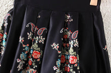 skirts womens midi skirt retro floral print high waist a line back zipper lined elegant skirt black J4U66