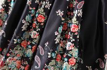 skirts womens midi skirt retro floral print high waist a line back zipper lined elegant skirt black J4U66