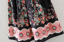 skirts womens midi skirt retro floral print high waist a line back zipper lined elegant skirt black J4U66