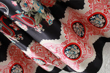 skirts womens midi skirt retro floral print high waist a line back zipper lined elegant skirt black J4U66