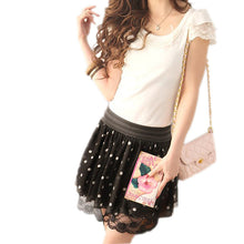 women chiffon lace skirt polka dot pleated mini skirt elastic waist lovely short skirt for womens J4U66